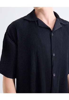 Camisa Resort Plisada  Para Hombre Negro Seven Seven