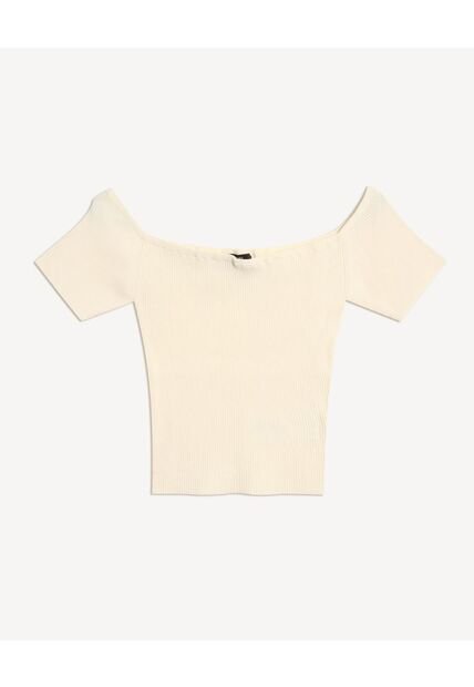 Camiseta Tipo Off Shoulder  Para Mujer Crema Seven Seven