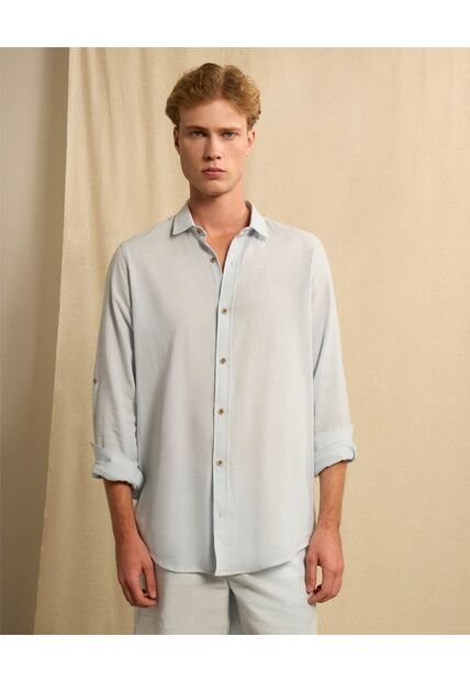 Camisa  Para Hombre Manga Larga Sin Bolsillo Cuello Casual M Color Azul Marca Seven Seven #45012207