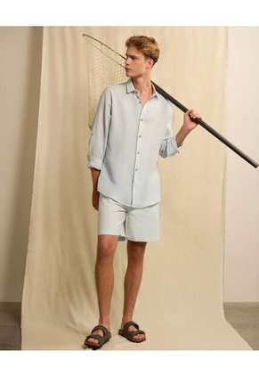 Camisa  Para Hombre Manga Larga Sin Bolsillo Cuello Casual M Color Azul Marca Seven Seven #45012207