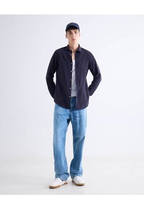 Camisa  Para Hombre Manga Larga Sin Bolsillo Cuello Casual M Color Azul Marca Seven Seven #45012206