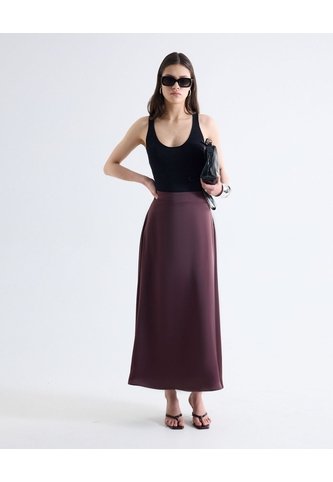 Falda Maxi Satín  Para Mujer Café Seven Seven Seven Seven
