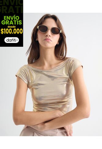 Camiseta Para Mujer Manga Corta Color Dorado Marca Seven Seven #28096110 Seven Seven