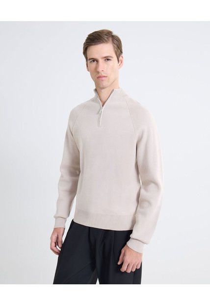 Saco Tejido Half Zipper  Para Hombre Beige Seven Seven