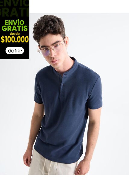 Polo Para Hombre Cuello Mao  Color Azul Oscuro Marca Seven Seven #45110856