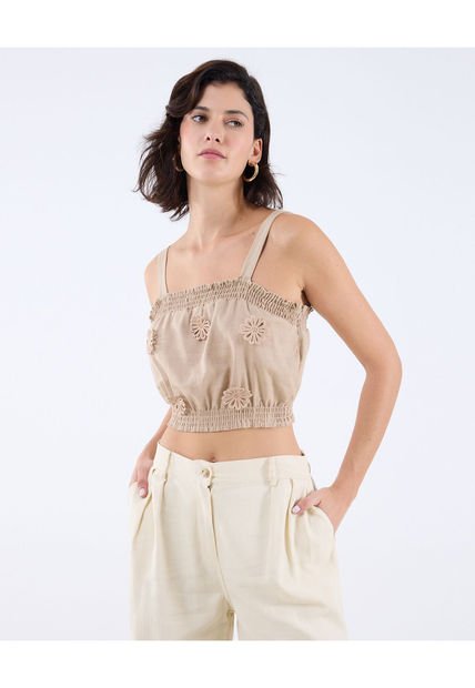 Blusa Para Mujer Manga Sisa Color Arena Marca Seven Seven #28123952