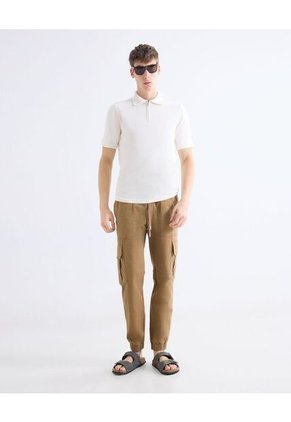 Polo  Para Hombre Cuello Tejido Sin Bolsillo Color Hueso Marca Seven Seven #45110918