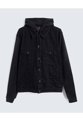 Chaqueta Trucker Con Capota  Para Hombre Negro Seven Seven