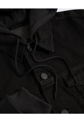 Chaqueta Trucker Con Capota  Para Hombre Negro Seven Seven