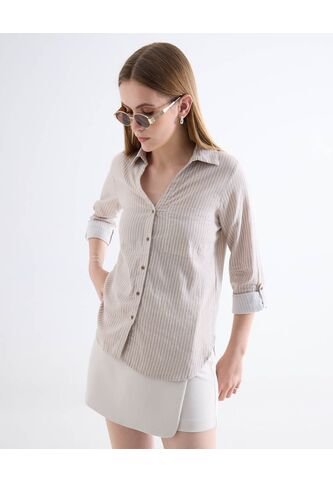 Blusa Rústica Con Bolsillo  Para Mujer Beige Seven Seven Seven Seven