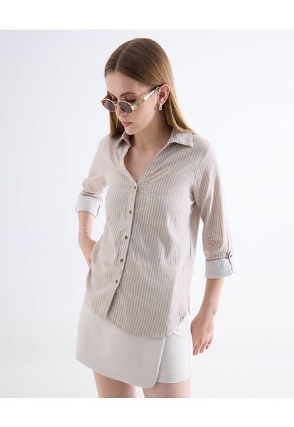 Blusa Rústica Con Bolsillo  Para Mujer Beige Seven Seven