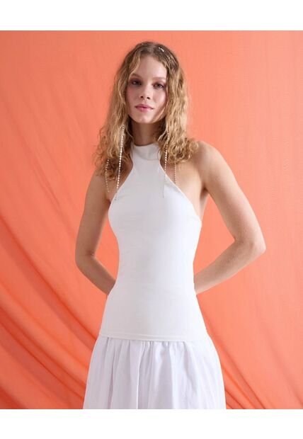 Camiseta  Para Mujer Manga Sisa Cuello Halter Color Blanco Marca Seven Seven #28098889