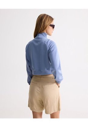 Buzo Crop Con Half Zipper Y Cuello Alto  Para Mujer Azul Seven Seven