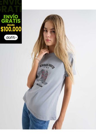 Camiseta Para Mujer Manga Corta Color Gris Claro Marca Seven Seven #28096071 Seven Seven