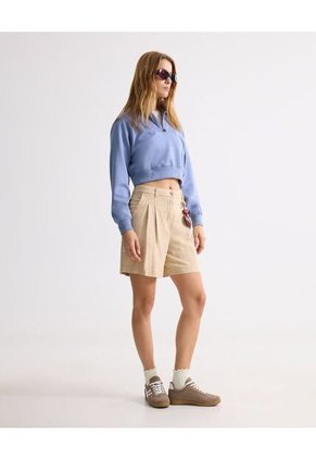 Buzo Crop Con Half Zipper Y Cuello Alto  Para Mujer Azul Seven Seven