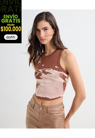 Camiseta Para Mujer Manga Sisa Color Cafe Oscuro Marca Seven Seven #28096001 Seven Seven