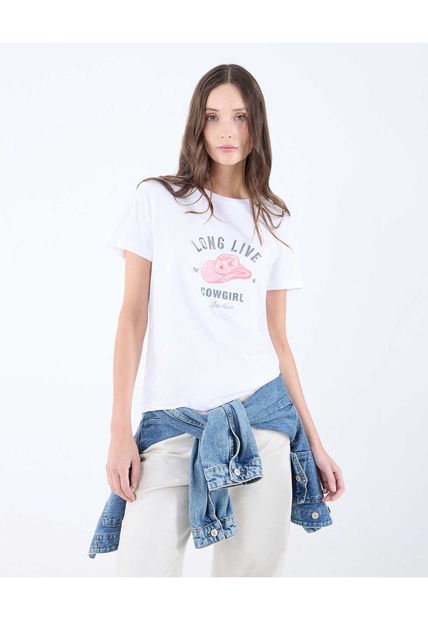 Camiseta Para Mujer Manga Corta Color Crudo Marca Seven Seven #28096069