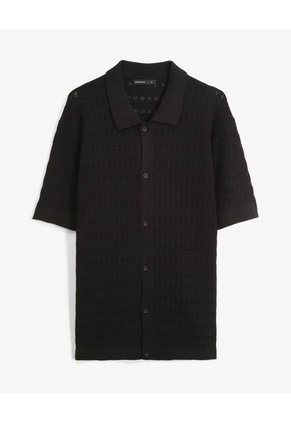 Camisa Tejida Texturizada Para Hombre Negro Seven Seven