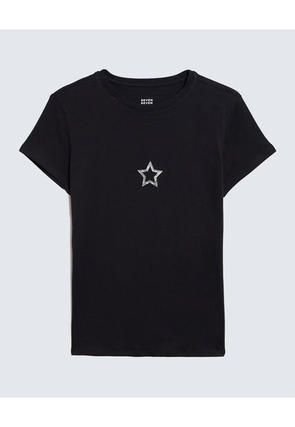 Camiseta Para Mujer Manga Corta Color Negro Marca Seven Seven #28096087