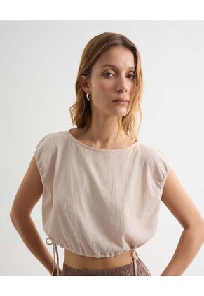 Camiseta Para Mujer Manga Corta Cuello Redondo Color Arena Marca Seven Seven #28096326