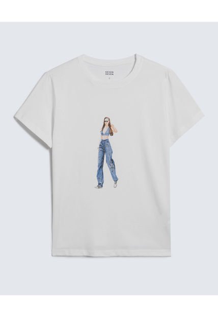 Camiseta Para Mujer Manga Corta Color Marfil Marca Seven Seven #28095955