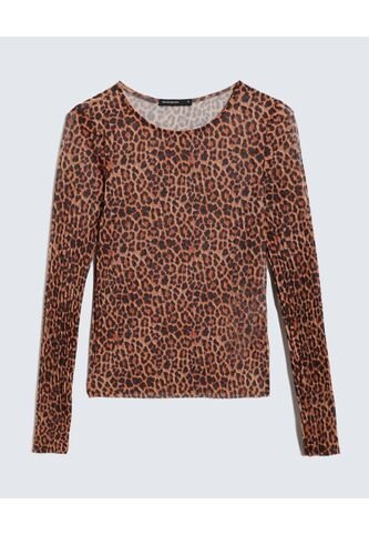 Camiseta Plisada Animal Print De Manchas  Para Mujer Naranja Seven Seven Seven Seven