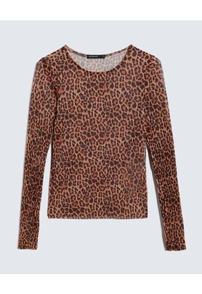 Camiseta Plisada Animal Print De Manchas Para Mujer Naranja Seven Seven