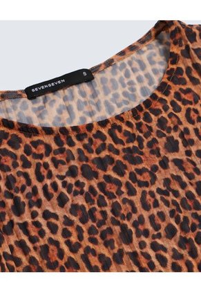 Camiseta Plisada Animal Print De Manchas Para Mujer Naranja Seven Seven