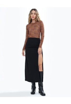 Camiseta Plisada Animal Print De Manchas Para Mujer Naranja Seven Seven