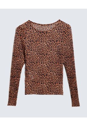 Camiseta Plisada Animal Print De Manchas Para Mujer Naranja Seven Seven