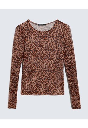 Camiseta Plisada Animal Print De Manchas Para Mujer Naranja Seven Seven