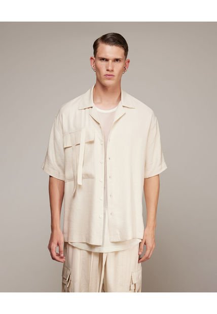 Camisa Para Hombre Manga Corta  Color Beige Marca Seven Seven #45012000