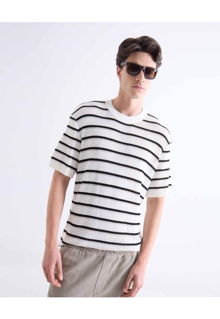 Camiseta Tejida Con Textura  Para Hombre Marfil Seven Seven
