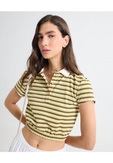 Crop Top Cuello Polo  Para Mujer Café Seven Seven