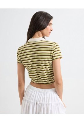 Crop Top Cuello Polo  Para Mujer Café Seven Seven