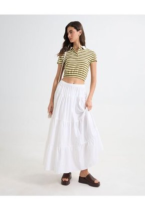 Crop Top Cuello Polo  Para Mujer Café Seven Seven