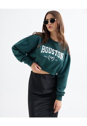 Buzo Crop Houston  Para Mujer Verde Seven Seven