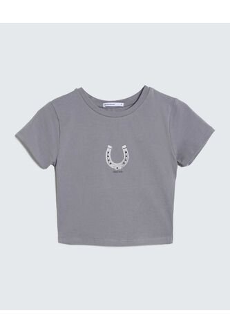 Camiseta Estampado Metalizado Con Taches  Para Mujer Gris Seven Seven Seven Seven