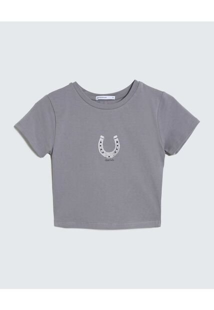 Camiseta Estampado Metalizado Con Taches  Para Mujer Gris Seven Seven