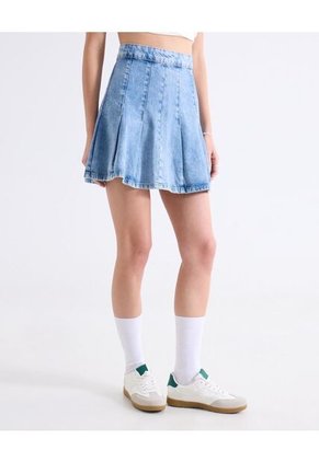 Falda Corta Tableada Para Mujer Azul Seven Seven