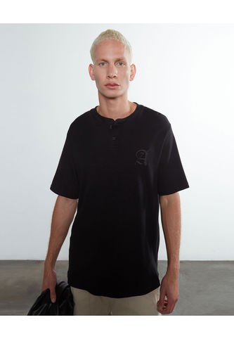 Polo Cuello Mao Sin Bolsillo Hombre Seven Algodón Negro 45110801-9909 Seven Seven