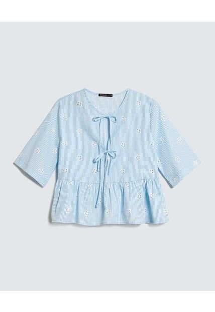 Blusa Con Lace Up  Para Mujer Azul Seven Seven