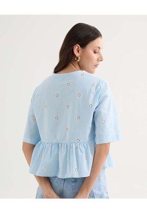 Blusa Con Lace Up  Para Mujer Azul Seven Seven
