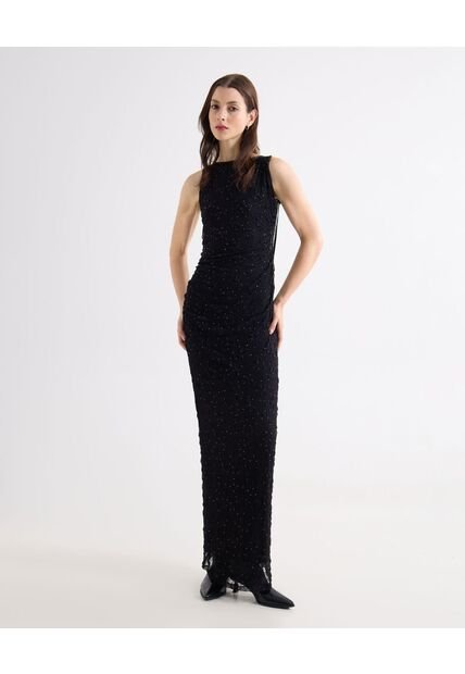 Vestido Maxi Con Pedrería  Para Mujer Negro Seven Seven