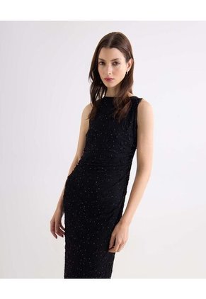 Vestido Maxi Con Pedrería  Para Mujer Negro Seven Seven