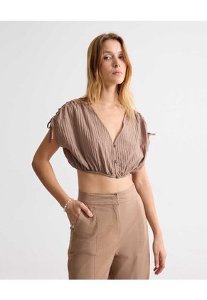 Blusa Crop Fruncida  Para Mujer Arena Seven Seven
