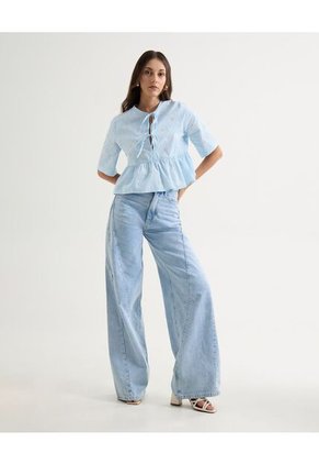 Blusa Con Lace Up  Para Mujer Azul Seven Seven