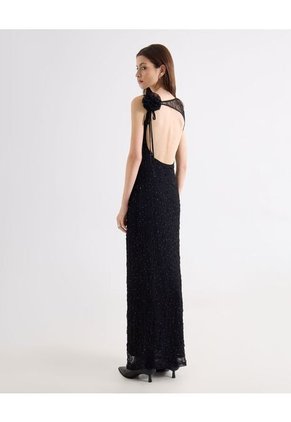 Vestido Maxi Con Pedrería  Para Mujer Negro Seven Seven