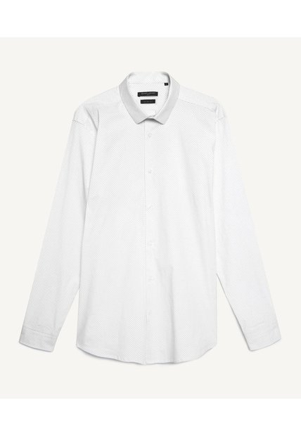 Camisa Manga Gales Y Textura De Espina   Para Hombre Blanco Seven Seven