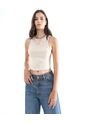 Crop Top Cuello Halter Con Lentejuelas  Para Mujer Beige Seven Seven de Seven Seven